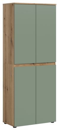 Mehrzweckschrank Assino in Gr�n und Eiche 70 x 175 cm, mit 7 Einlegeb�den und Kleiderstange