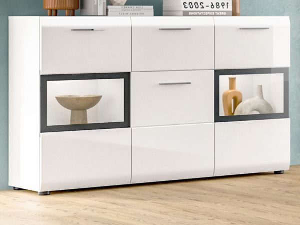 Sideboard Cover in wei� Hochglanz Vitrine 125 x 81 cm