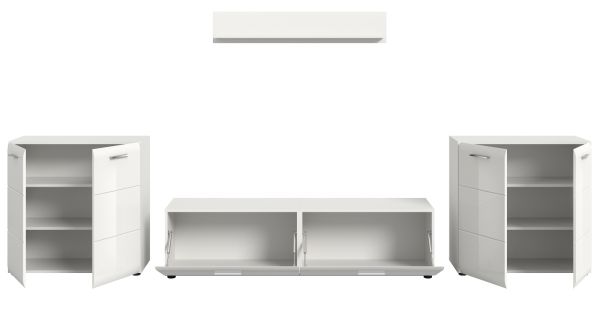 Wohnwand Cover in wei� Hochglanz 4-teilig 350 x 160 cm
