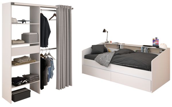 Parisot Kinder- und Jugendzimmer Sleep11 in wei� Komplett-Set 2-teilig mit Stauraumbett und Kleiderschrank