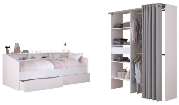 Parisot Kinder- und Jugendzimmer Sleep11 in wei� Komplett-Set 2-teilig mit Stauraumbett und Kleiderschrank