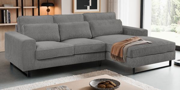 Sofa Valero in grau Cord Ecksofa 4-Sitzer 276 x 183 cm