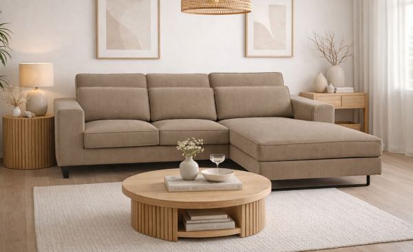Sofa Valero in braun-beige Cord Ecksofa 4-Sitzer 276 x 183 cm