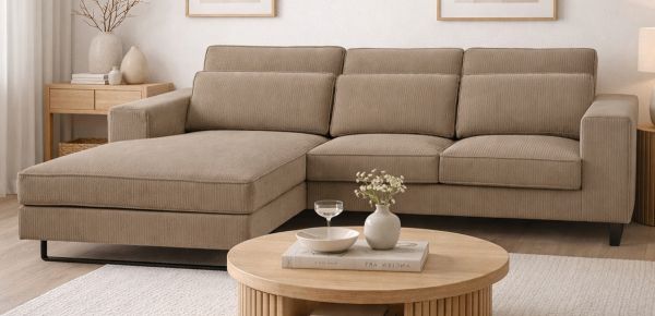 Sofa Valero in braun-beige Cord Ecksofa 4-Sitzer 276 x 183 cm