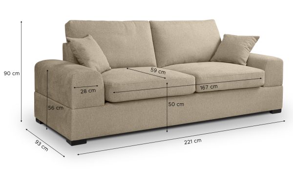 Sofa Novana in beige Strukturstoff 3-Sitzer 221 cm