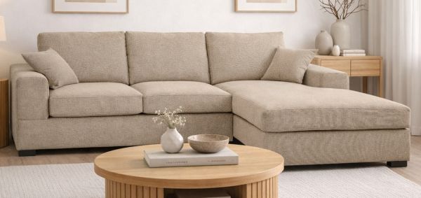 Sofa Novana in beige Strukturstoff Ecksofa 5-Sitzer 308 x 186 cm