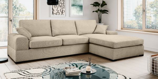 Sofa Novana in beige Strukturstoff Ecksofa 5-Sitzer 308 x 186 cm