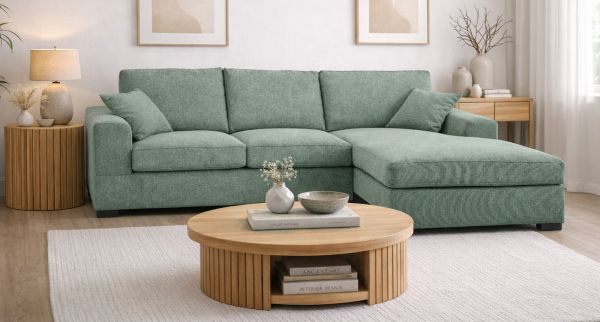 Sofa Novana in petrol Strukturstoff Ecksofa 5-Sitzer 308 x 186 cm
