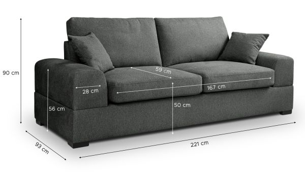 Sofa Novana in grau Strukturstoff 3-Sitzer 221 cm