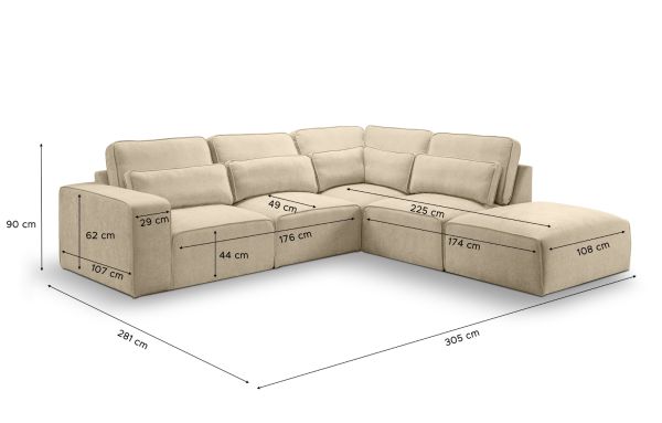 Sofa Pargola in beige Webstoff Ecksofa 4-Sitzer 305 x 281 cm