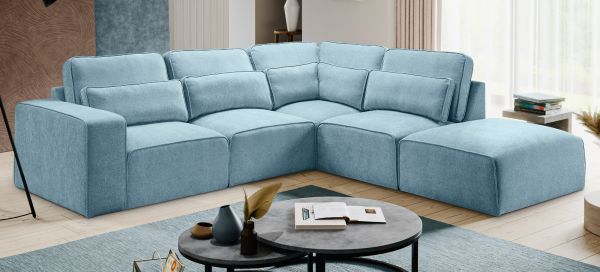 Sofa Pargola in hellblau Webstoff Ecksofa 4-Sitzer 305 x 281 cm