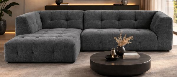 Sofa Astaro in grau Webstoff Ecksofa 5-Sitzer 292 x 161 cm