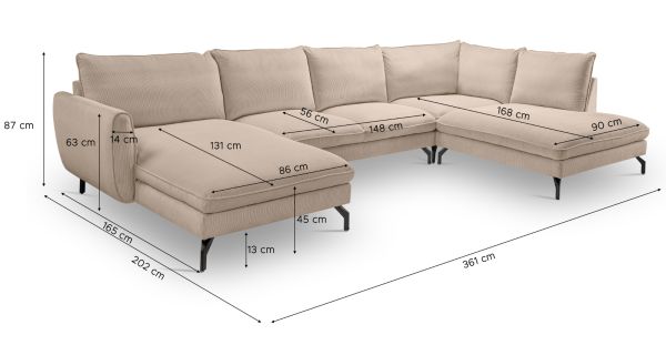 Sofa Palma in beige Cord Ecksofa U-Form 202 x 361 cm