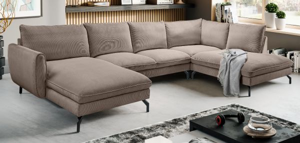 Sofa Palma in braun-beige Cord Ecksofa U-Form 202 x 361 cm