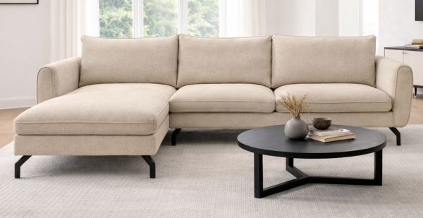 Sofa Palma in beige Webstoff Ecksofa 5-Sitzer 259 x 167 cm
