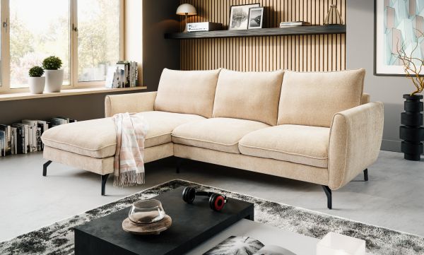 Sofa Palma in beige Webstoff Ecksofa 5-Sitzer 259 x 167 cm