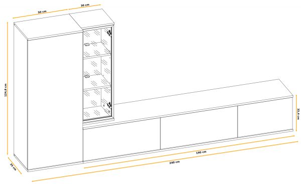 Wohnwand Askim in Viking Eiche und Kaschmir, h�ngend 240 cm mit Push-To-Open, inkl. Beleuchtung
