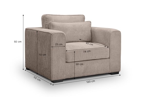Sessel Canedo in beige-braun Cord Loungesessel 120 cm