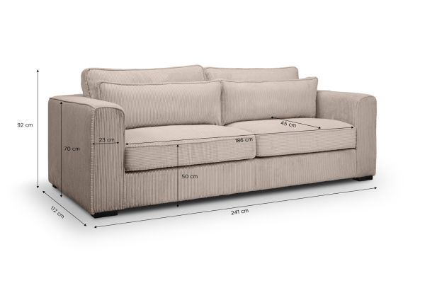 Sofa Canedo in beige-braun Cord Couch 3-Sitzer 241 cm