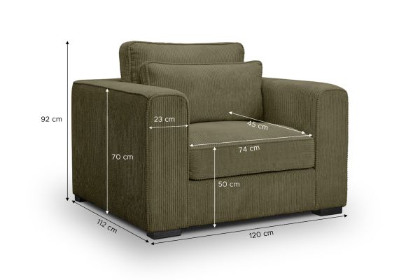 Sessel Canedo in khaki Cord Loungesessel 120 cm