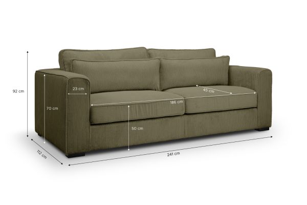 Sofa Canedo in khaki Cord Couch 3-Sitzer 241 cm