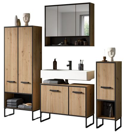 Badm�bel Set 4-teilig Scana in Artisan Eiche Badkombination 199 x 192 cm, Soft-Close
