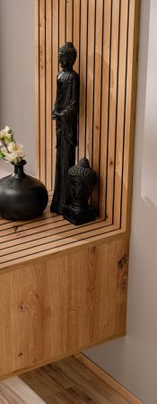 Wohnwand Madina Schwarz matt und Eiche,  Schrankwand h�ngend 180 cm mit Push-to-Open