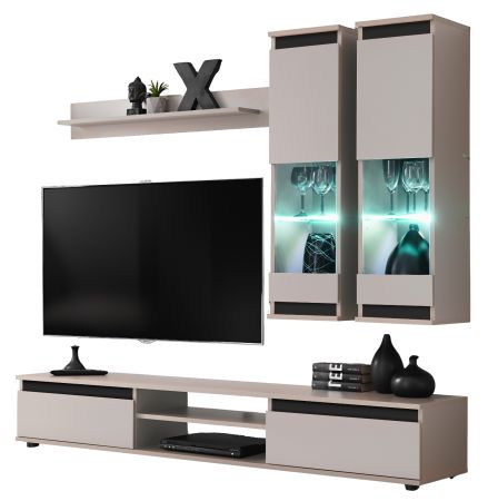 Wohnwand Trigger in Kaschmir mit Schwarz Schrankwand 4-teilig 175 cm, inkl. LED