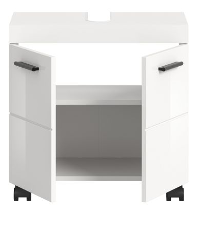 Waschbeckenunterschrank Talerno in wei� Hochglanz, Badschrank 60 x 58 cm auf Rollen