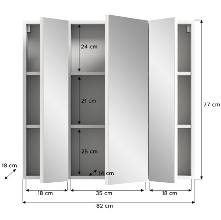 Badezimmer Spiegelschrank Talerno in Wei�, 3-t�rig 82 x 77
