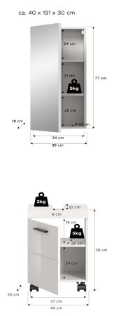 Badm�bel Set 2-teilig Talerno in wei� Hochglanz Badkombination 40 x 191 cm