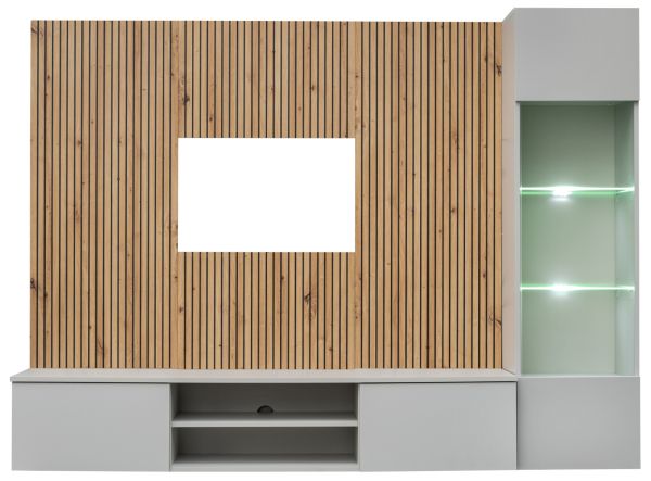 Wohnwand iLike in Hellgrau und Artisan Eiche 200 cm, inklusive LED Beleuchtung und Push-to-Open