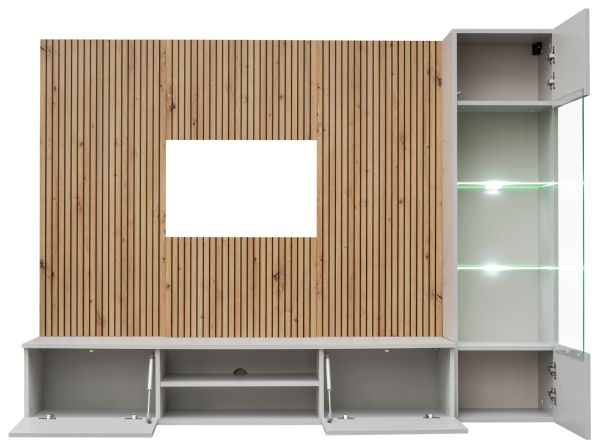 Wohnwand iLike in Hellgrau und Artisan Eiche 200 cm, inklusive LED Beleuchtung und Push-to-Open