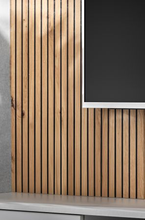 TV-Lowboard Set iLike in hellem Grau und Artisan Eiche 160 cm, Flat-TV Unterschrank mit Akustikpaneel