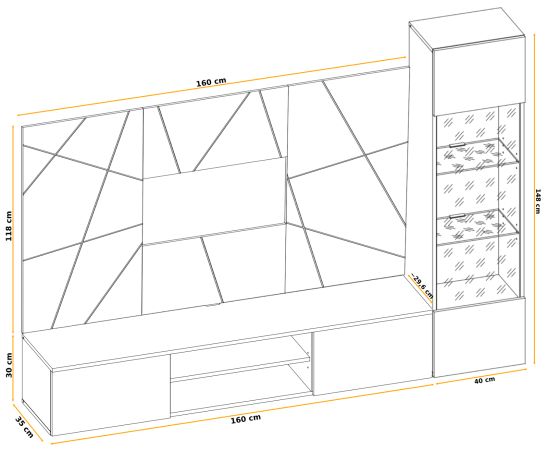 Wohnwand iLike in hellem Grau und Eiche Artisan Breite 200 cm, mit Beleuchtung, Push-To-Open und Soft-Close