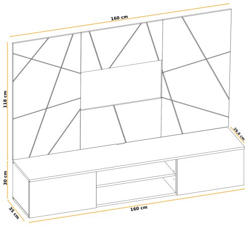 TV-Lowboard Set iLike in hellem Grau und Artisan Eiche 160 cm, Flat-TV Unterschrank mit Wandpaneel