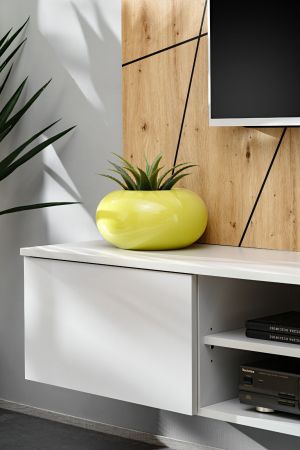 TV-Lowboard Set iLike in hellem Grau und Artisan Eiche 160 cm, Flat-TV Unterschrank mit Wandpaneel