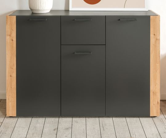 Sideboard Kampen in Grau Anthrazit mit Artisan Eiche, 3-t�rig 126 x 85 cm