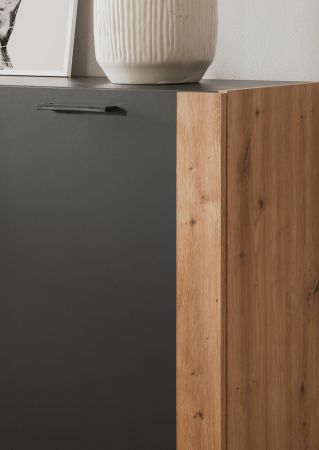 Sideboard Kampen in Grau Anthrazit mit Artisan Eiche, 3-t�rig 126 x 85 cm