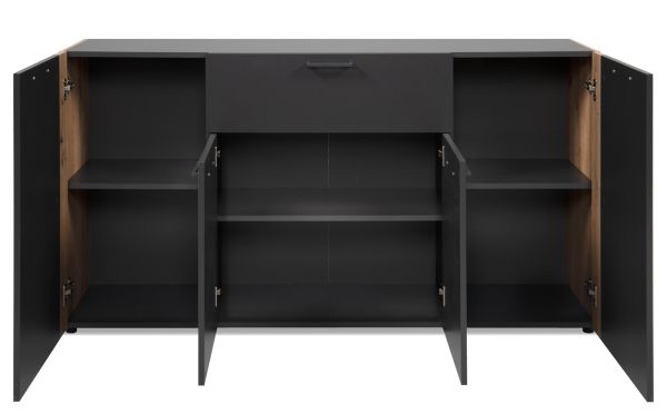 Sideboard Kampen in dunklem Grau / Anthrazit mit Artisan Eiche, 4-t�rig 162 x 85 cm