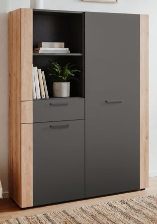 Highboard Kampen in dunklem Grau mit Artisan Eiche, 100 x 155 cm