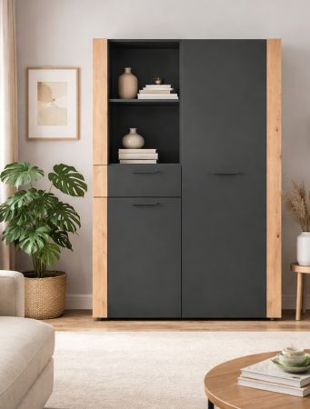 Highboard Kampen in dunklem Grau mit Artisan Eiche, 100 x 155 cm