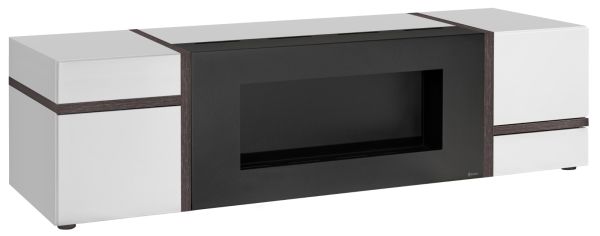 TV-Lowboard Lovely in wei� Hochglanz und Ulme TV Unterteil mit Ethanol Kamin 150 cm