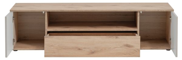 Wohnwand Cathlyn Eiche und Kaschmir, Schrankwand 4-teilig inkl. Beleuchtung 350 x 197 cm