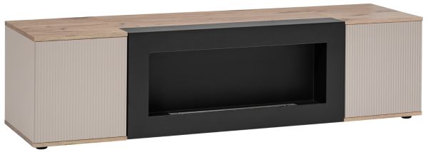 TV-Lowboard Cathlyn in Eiche und Kaschmir, Flat-TV Unterschrank mit Ethanol Kamin, 160 cm