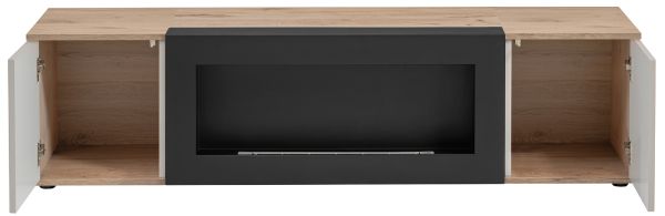 TV-Lowboard Cathlyn in Eiche und Kaschmir, Flat-TV Unterschrank mit Ethanol Kamin, 160 cm