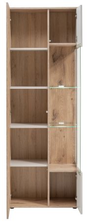 Vitrine Cathlyn in Eiche und Kaschmir, Vitrinenschrank 70 x 197 cm inklusive LED