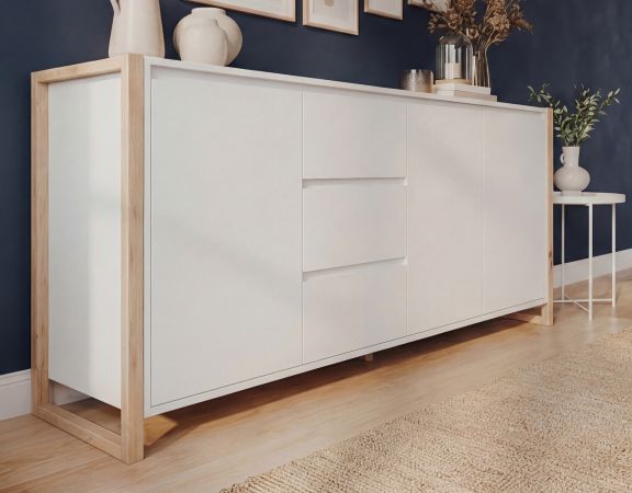 Sideboard Malta in Wei� mit Artisan Eiche 160 x 88 cm