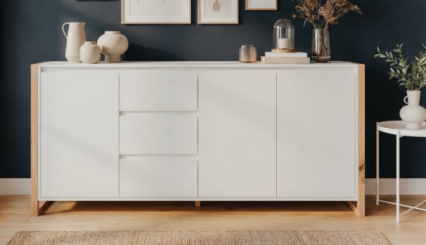 Sideboard Malta in Wei� mit Artisan Eiche 160 x 88 cm
