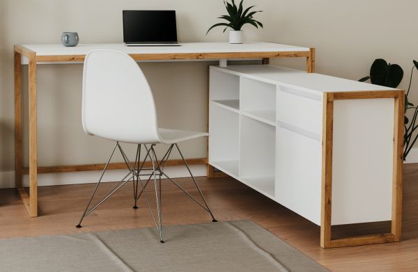 Schreibtisch Malta in Wei� mit Artisan Eiche, Set mit Schrankelement 139 x 139 cm